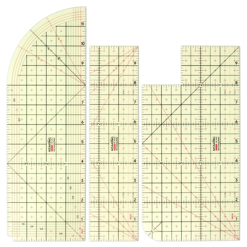KEARING , 3 Pieces Hot Hem Ruler for Sewing, 10 Inch & 12 Inch, Patented Heat Resistant Non-Slip Hot Ironing Ruler for Measure, Mark, Fold, Press with Dry or Steam Iron - Image 1